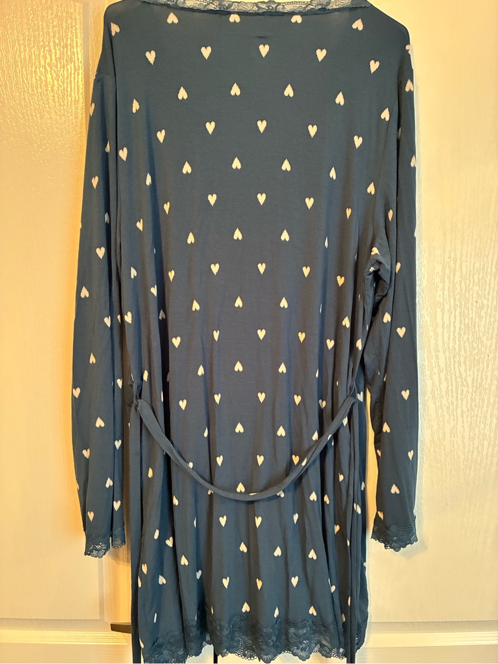 Victoria's Secret Slate Blue Heart-Print Modal Lace-Trim Robe - Picture 8 of 10